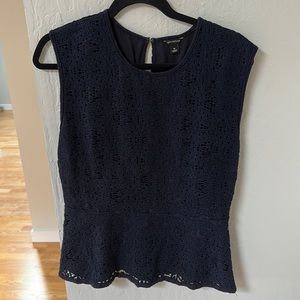 Ann Taylor Navy blue lace peplum blouse